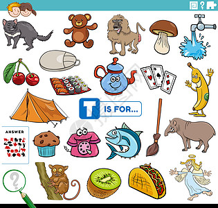 字母 t 儿童的单词教育任务图片