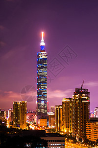 台北101楼和台北市景 在台湾日落时地标市中心天空建筑建筑学办公室首都天线城市摩天大楼图片