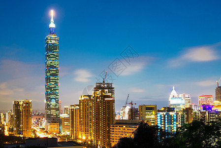 台北101楼和台北市景 在台湾日落时建筑旅游景观办公室城市旅行风景建筑学场景地标背景图片