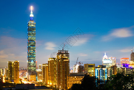 台北101楼和台北市景 在台湾日落时建筑旅游景观办公室城市旅行风景建筑学场景地标图片