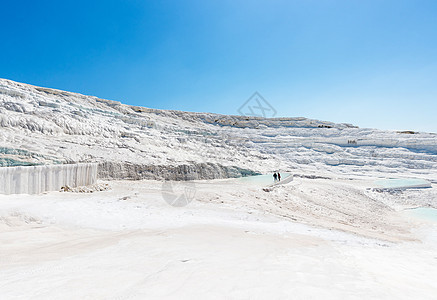 土耳其 Pamukkale 的天然石灰华池和梯田 Pamukkale 在土耳其土耳其语中意为棉花城堡旅行矿物蓝色水池地标石灰石碳图片