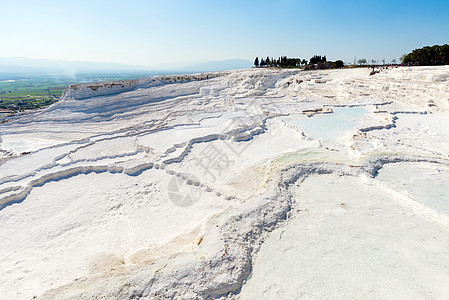 土耳其 Pamukkale 的天然石灰华池和梯田 Pamukkale 在土耳其土耳其语中意为棉花城堡地质学游客盆地矿物遗产石灰石图片