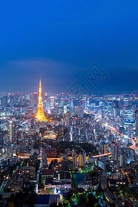 东京塔的全景和日本东京Roppongi山边东京市景景观游客天空吸引力地标场景蓝色摩天大楼城市旅行市中心图片