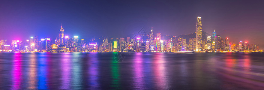 香港市中心全景 黄昏时从香港九龙一侧欣赏香港天际线的著名城市景观图片