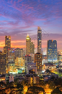 泰国曼谷商业区现代建筑高度兴隆的空中景象 泰国曼谷首都办公室住宅天空公寓高楼日落商业市中心旅行图片