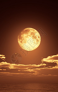夜海满月插图月亮黑暗场景海洋地平线戏剧性月球反射天气图片