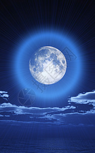 夜海满月蓝色地平线天气黑暗戏剧性插图反射场景海洋月亮图片