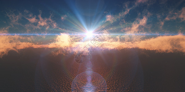云层之上的海洋日落 3d rende蓝色天线晴天地球反射太阳美丽日出天空插图图片