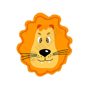 五颜六色的可爱矢量狮子脸 白色背景上的一个对象 卡通平面插图 表情符号有趣的动物 尴尬的微笑情绪 模板图标 标志 贴纸图片