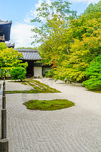九眼天珠京都Tenju-an寺庙岩石花园背景