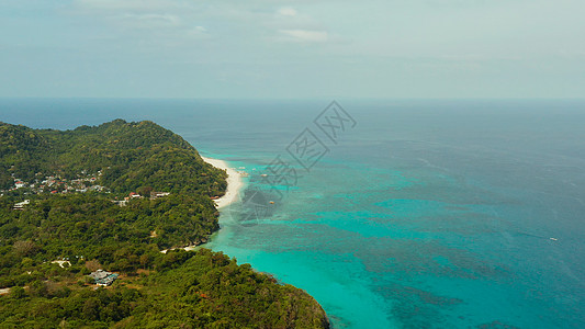 菲律宾博拉凯岛 有旅馆鸟瞰图热带珊瑚奢华海洋珊瑚礁旅行森林异国太阳图片