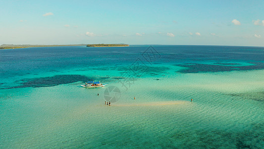 热带岛屿和珊瑚礁的海景 菲律宾巴拉巴克 帕拉万海岸线环礁晴天旅行假期场景支撑海洋理念海湾图片
