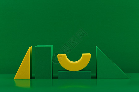 具有复制空间的绿色和黄色图形的双色调几何组合图片