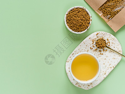 平铺 复制空间和复印间温泉饮料排毒食物草本植物杯子早餐美食背景谷物图片