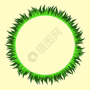 草圈框架 生态风格的圆形空边框与绿叶草坪 用于演示文稿或信息横幅的抽象生态环模板 春季或夏季时间矢量图背景图片