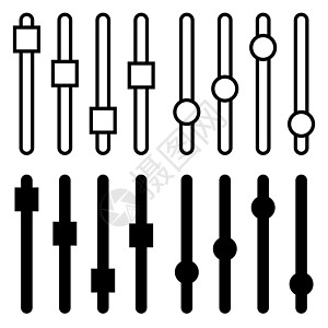 设置面板或首选项滑块图标 用于更改调节或调整混频器音量设计的矢量插图 黑色剪影和轮廓符号隔离在白色图片