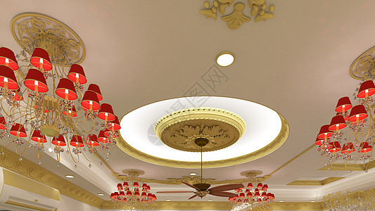 3d 使I说明式典型客厅天花板 白色 红色和金色主题经典组合图片