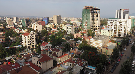 埃塞俄比亚亚的斯亚贝巴繁忙的天线建筑学汽车高楼城市地标街道市中心天际高架全景背景