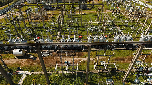 电力分电站 电站 航空视图金属鸟瞰图技术变压器绝缘电压电气绝缘子工业电缆图片