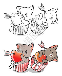 情侣猫爱情人节卡通着色页铅笔猫咪彩页成人黑与白宠物绘画小猫插图艺术图片