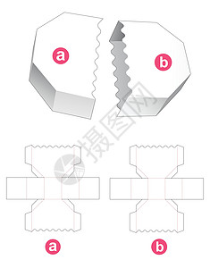 六角盒和带弯曲边缘模切模板的盖子纸板卡片糖果插图商品贮存蓝图模切展示食物图片