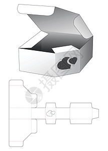 带 2 个心窗模切模板的角铁盒产品食物盒子推介会蓝图商业商品零售贮存礼物图片