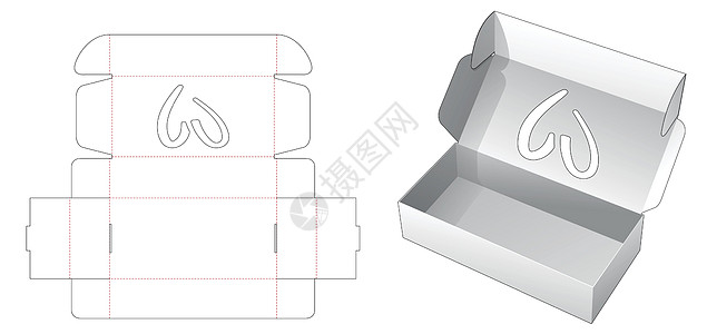 带心形窗模切模板的折叠长盒商品插图商业模切展示礼物枕头食物糖果蓝图图片