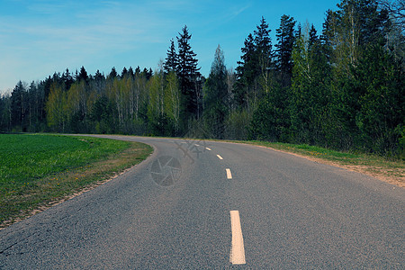 绿色森林旁边的美丽的景色道路 有选择性地聚焦图片