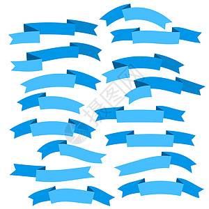 白色背景上隔离的一套蓝色平板丝带 Ribbon 横幅矢量插图框架磁带标签收藏装饰销售风格贴纸边界商业图片