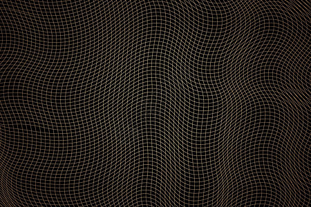 黑色背景上的抽象金色波浪网格 几何方形图案 3d 矢量网格图 扭曲的单色纹理 条纹变形背景 动态波纹表面图片