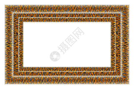黑色和橙色方形框架 与动物装饰品的装饰边框 虎皮 复制空间 时尚板 卡片 海报 横幅的模板设计 矢量图图片