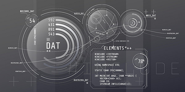 计算机 HUD 接口与编码的构成机器电讯技术高科技代码插图科学电子产品造型展示图片