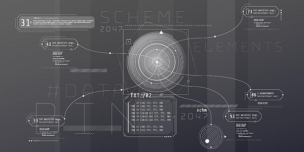 计算机 HUD 与代码架构接口的构成软件编码图表方案高科技展示数据造型编程建筑学图片