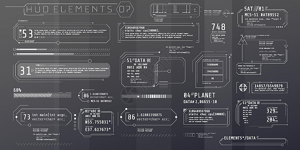 一套未来界面 HUD 文本元素网络信息展示技术电子产品显示器图表软件高科技插图图片