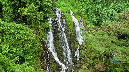 高山瀑布美丽的热带瀑布 菲律宾 棉兰老风景植被流动绿叶鸟瞰图丛林环境溪流木头荒野背景