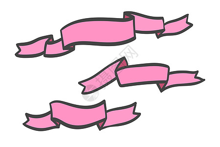 白色背景上隔离的一组粉红色双光带 Ribbon 横幅矢量图解 手画蕾丝插图收藏网络贴纸销售涂鸦装饰边界徽章艺术图片