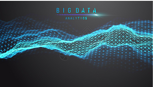 蓝色抽象技术背景 矢量数据波流 声波数字技术背景 大数据未来科技背景网络三角形商业货币展示密码海浪科学流动多边形背景图片
