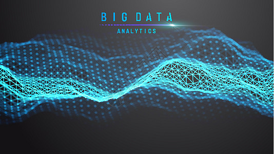 蓝色抽象技术背景 矢量数据波流 声波数字技术背景 大数据未来科技背景噪音曲线三角形代码展示软件流动多边形金属网络图片