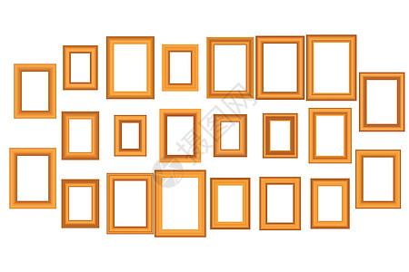 大套方形金色复古木制框架为您的设计 复古封面 放置文本 复古古董金色漂亮的矩形框架 模板矢量图收藏房子画廊家具插图边界木头木板装图片