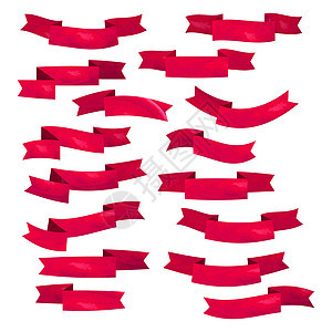 白色背景上隔离的红色平板丝带 Ribbon 横幅矢量插图 水彩色花蕾风格贴纸收藏艺术商业标签丝绸蕾丝网络销售图片