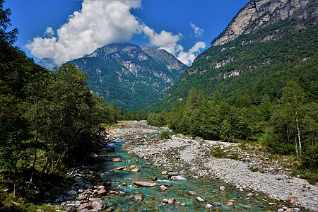 特契诺州Verzasca山谷的典型景象图片