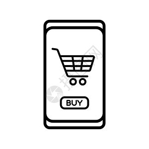 手机购物或在线购物图标电子商务中心软件市场商业互联网篮子销售购物中心插图图片