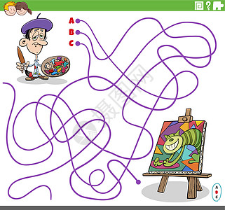 卡通画家和他的画作的教育迷宫游戏图片