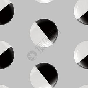 无缝抽象图案与玻璃黑白球或珍贵的珍珠 光滑的现实球 在浅灰色背景上突出显示的 3D 矢量图 金属气泡图片