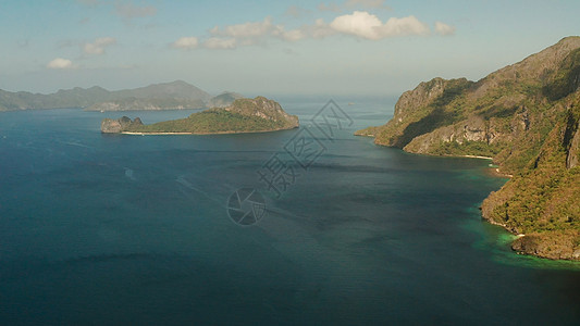 菲律宾帕拉万El Nido岛热带岛屿的海景旅游蓝色支撑场景海湾假期海洋旅行森林景观图片