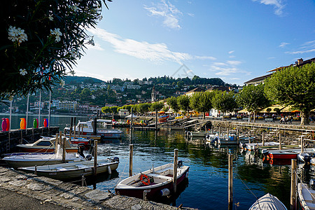 瑞士阿斯科纳     阳光明日从港口观望图片