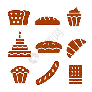 面包店图标收藏蛋糕馅饼早餐羊角营养奶油糕点粮食小麦图片