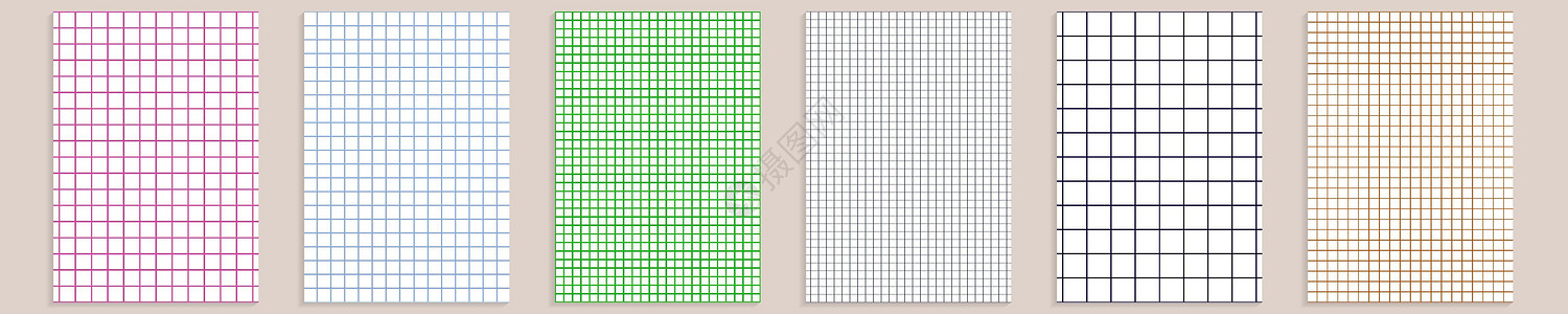 网格纸套装 抽象方形背景与彩色图表 学校 壁纸 纹理 笔记本的几何图案 在透明背景上隔离的内衬空白 A4 毫米图网格建筑学床单学图片