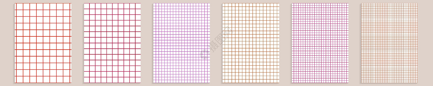 网格纸套装 抽象方形背景与彩色图表 学校 壁纸 纹理 笔记本的几何图案 在透明背景上隔离的内衬空白 A4 毫米图网格厘米学习建筑图片