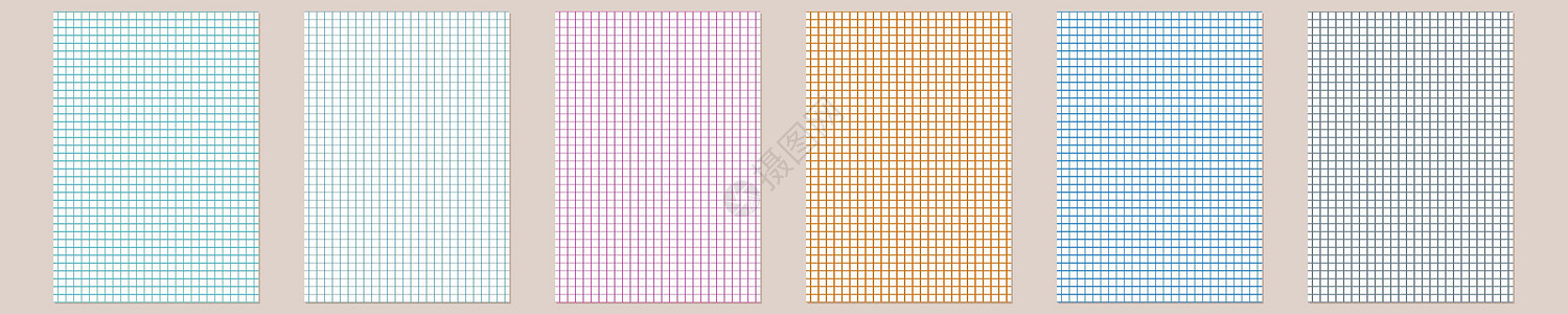 网格纸套装 抽象方形背景与彩色图表 学校 壁纸 纹理 笔记本的几何图案 在透明背景上隔离的内衬空白 A4 毫米图网格办公室条纹学图片